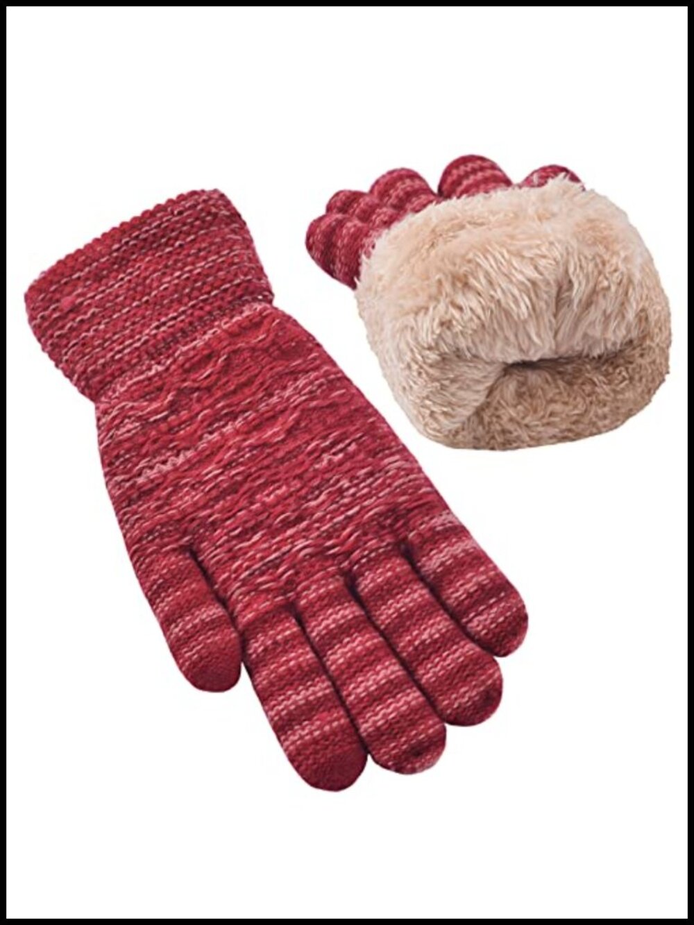 Womens Touch Screen Winter Gloves Wool Fleece Lined Cable Knit Thermal